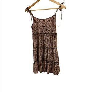 Leopard Print Tie Strap Ruffle Tiered Accordion Back Tunic Tank S